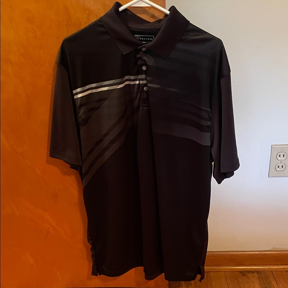 PGA Tour Black Polo Shirt with Gray Stripes